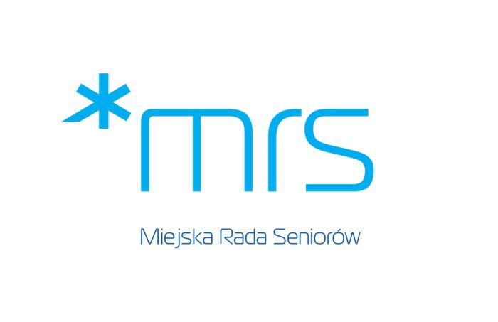 Graficzne logo Mijskiej Rady Seniorów w Poznaniu błękitne na białym tle