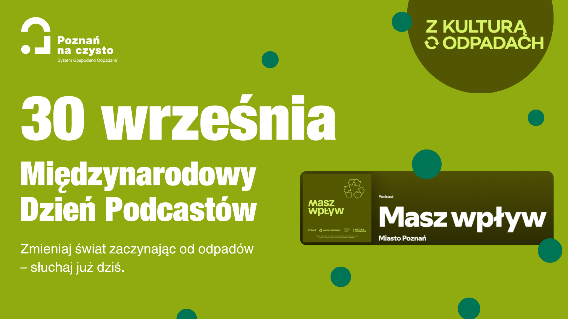 Grafika przedstawia tekst "30 września Międzynarodowy Dzień podcastów"