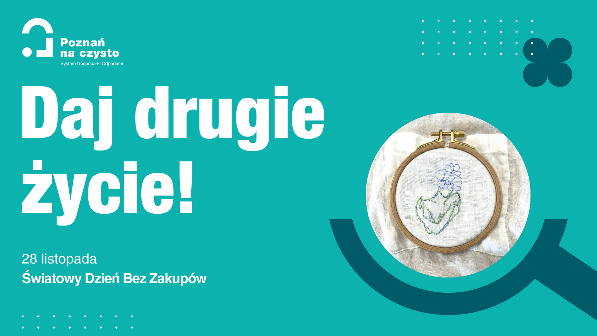 Grafika przedstawia tekst "daj drugie życie" oraz lupę graficzną w której znajduję się blender i lupa