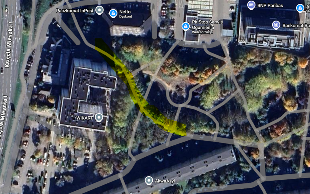 Mapa pokazująca remontowaną alejkę w Parku Czarneckiego