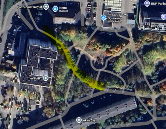 Mapa pokazująca remontowaną alejkę w Parku Czarneckiego