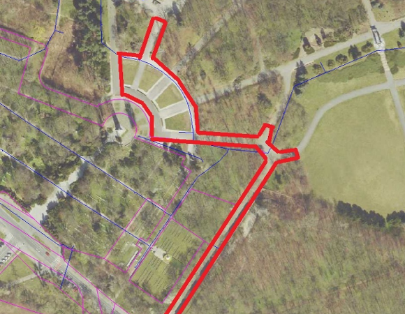 Mapa przedstawiająca obszar wyłączony z użytkowania - budowa kanalizacji sanitarnej do Muzeum Uzbrojenia
