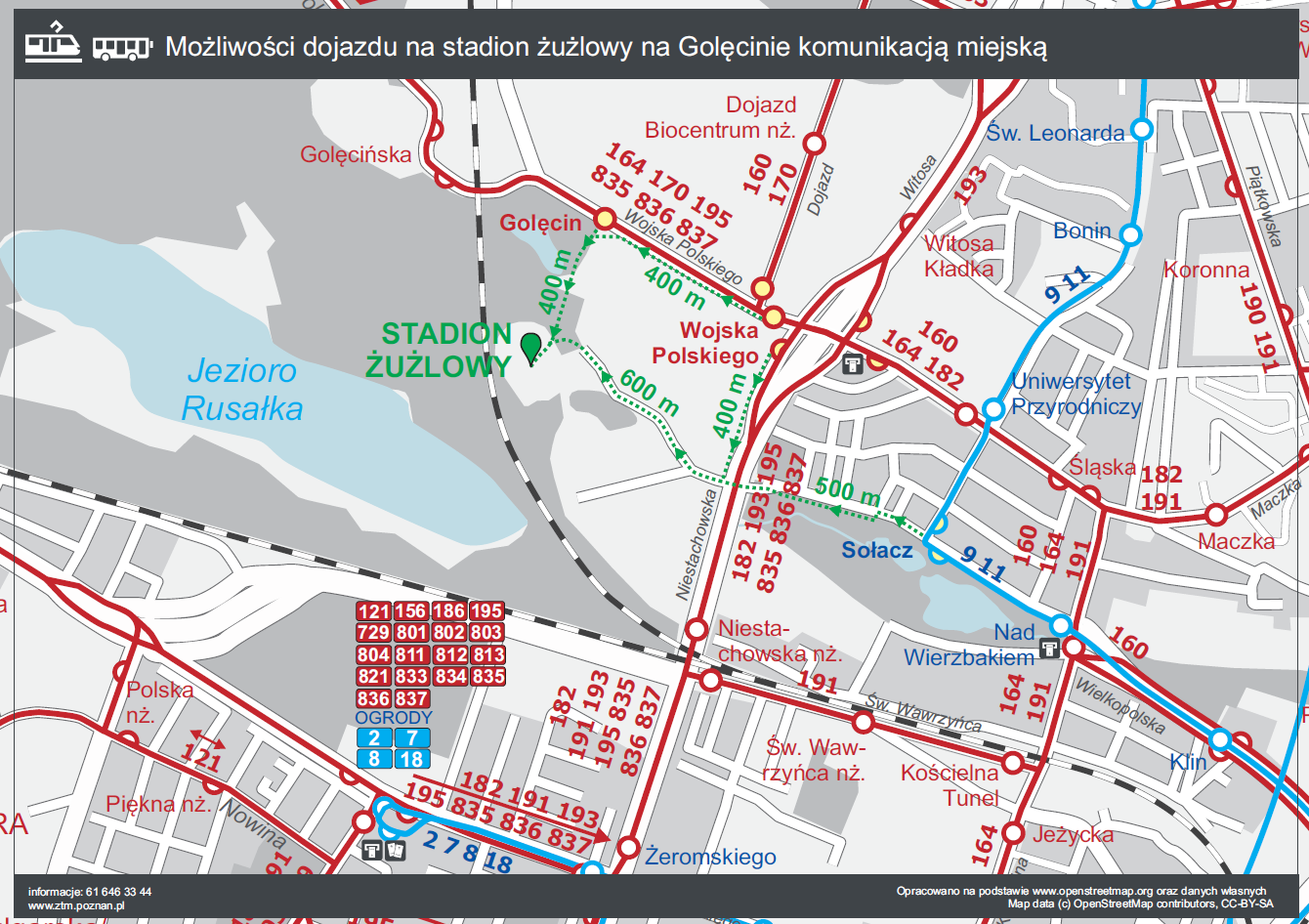 Mapa - schemat połączeń komunikacji miejskiej w rejonie Golęcina
