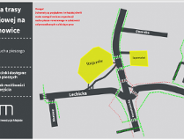 Oznakowanie dla pieszych i rowerzystów na placu budowy tramwaju na Naramowice