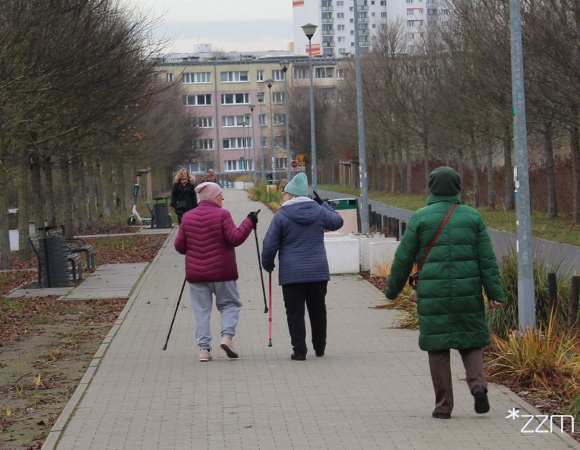 Panie spacerujące z kijkami po Parku Rataje