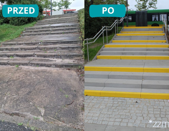 Schody prowadzące do Parku Traszki Ratajskie